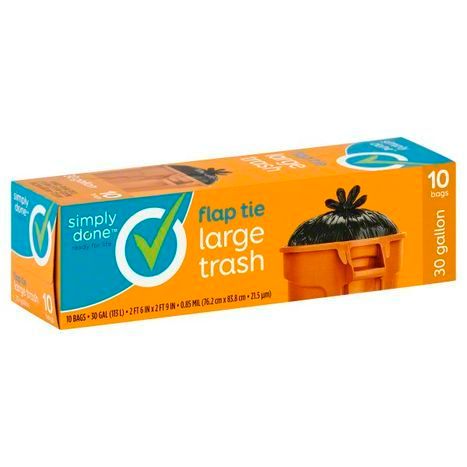 Simply Done Trash Bags, Flap Tie, 30 Gallon, Large
