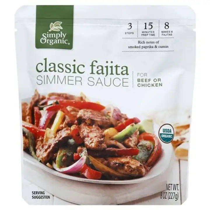 Order Simply Organic Simmer Sauce, for Beef or Chicken, Classic Fajita - 8 Ounces food online from Whole Foods Co-Op Denfeld store, Duluth on bringmethat.com