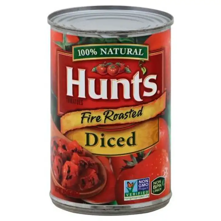 Order Hunts Tomatoes, Fire Roasted, Diced - 14.5 Ounces food online from Fligner Market store, Lorain on bringmethat.com