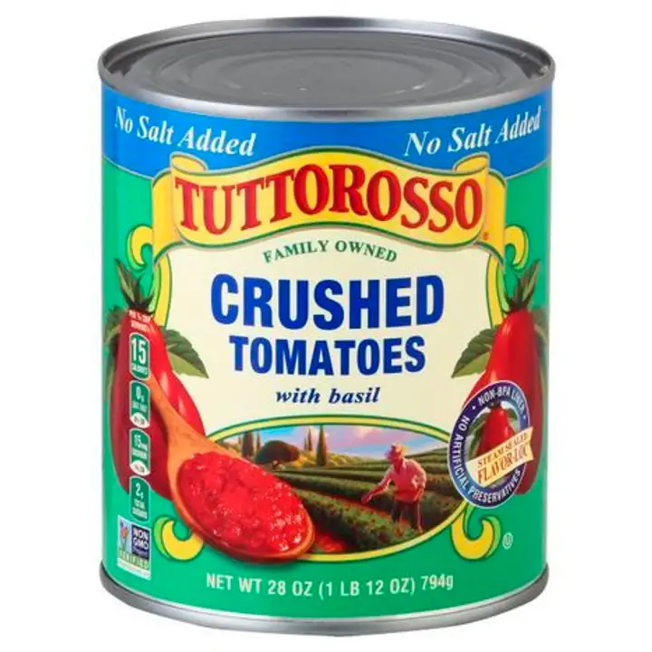 Order Tuttorosso Tomatoes, with Basil, No Salt Added, Crushed - 28 Ounces food online from Holiday farms store, Roslyn Heights on bringmethat.com