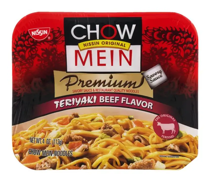 Order Nissin Chow Mein Premium Noodles, Chow Mein, Teriyaki Beef Flavor - 4 Ounces food online from Fligner Market store, Lorain on bringmethat.com