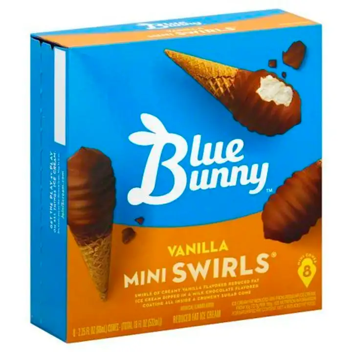 Order Blue Bunny Ice Cream Cones, Mini Swirls, Vanilla - 18 Ounces food online from Novato Harvest Market store, Novato on bringmethat.com