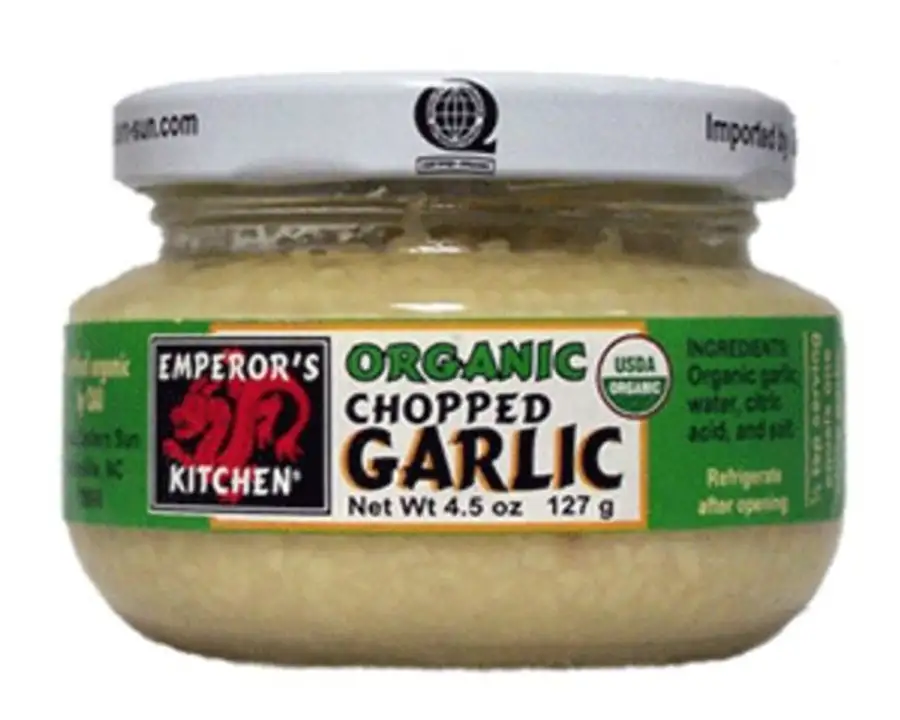 Order Emperor's Kitchen, Organic Chopped Garlic - 4.5 Ounces food online from Whole Foods Co-Op Denfeld store, Duluth on bringmethat.com