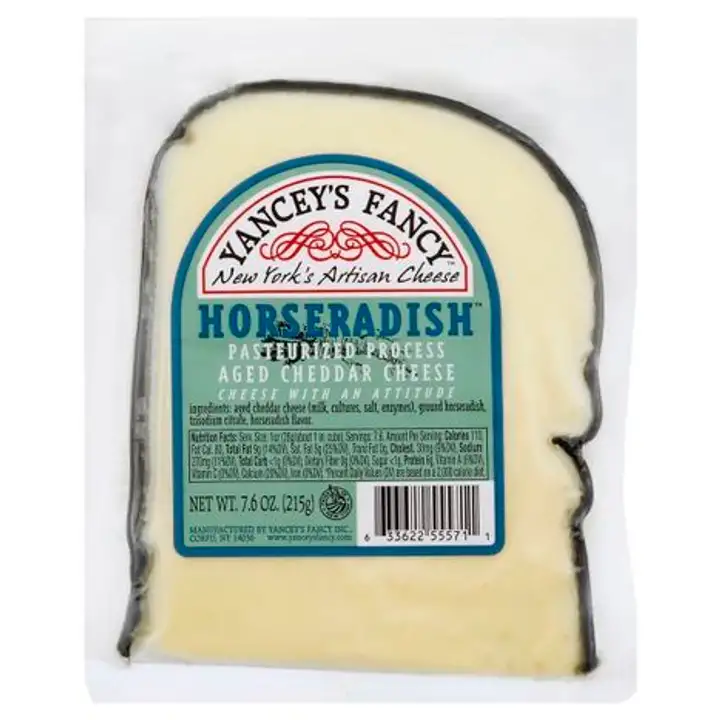 Order Yanceys Fancy Cheddar Cheese, Pasteurized Process Aged, Horseradish - 7.6 Ounces food online from Holiday farms store, Roslyn Heights on bringmethat.com