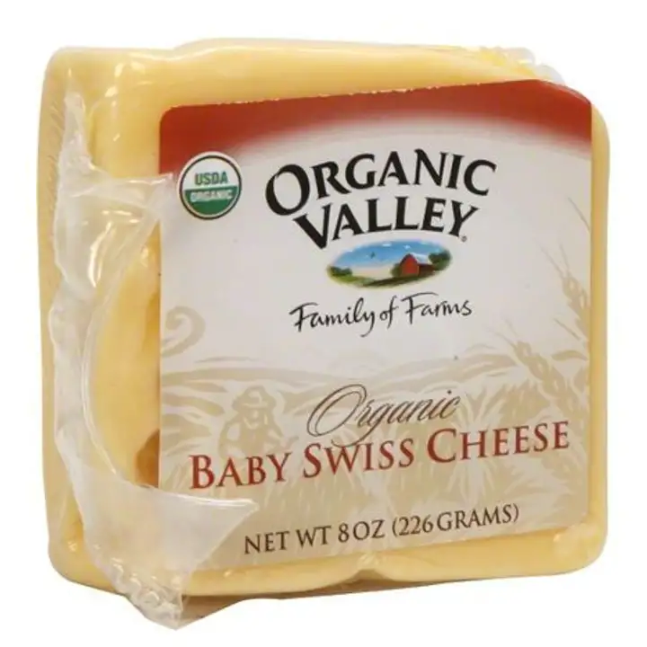 Order Organic Valley Cheese, Organic, Baby Swiss - 8 Ounces food online from Whole Foods Co-Op Denfeld store, Duluth on bringmethat.com
