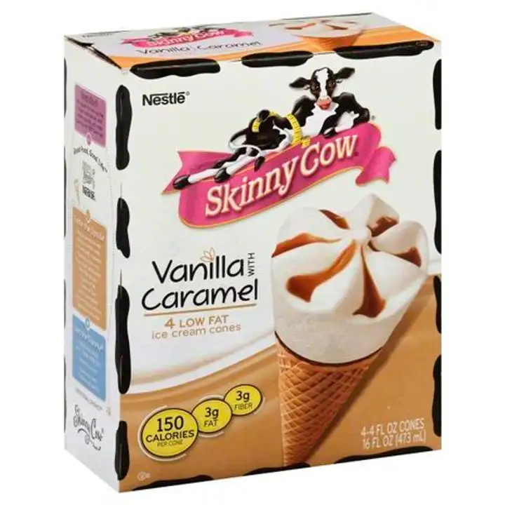 Order Skinny Cow Ice Cream Cones, Low Fat, Vanilla with Caramel - 4 Ounces (Pack of 4) food online from Holiday farms store, Roslyn Heights on bringmethat.com