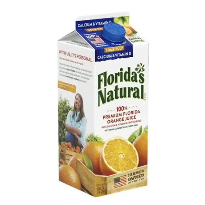 Order Floridas Natural 100% Juice, Orange, Calcium & Vitamin D, Some Pulp - 52 Ounces food online from Fligner Market store, Lorain on bringmethat.com