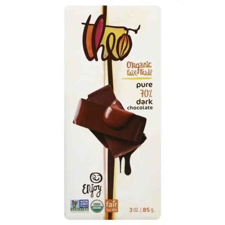 Order Theo Dark Chocolate, Organic, 70%, Pure - 3 Ounces food online from Whole Foods Co-Op Denfeld store, Duluth on bringmethat.com