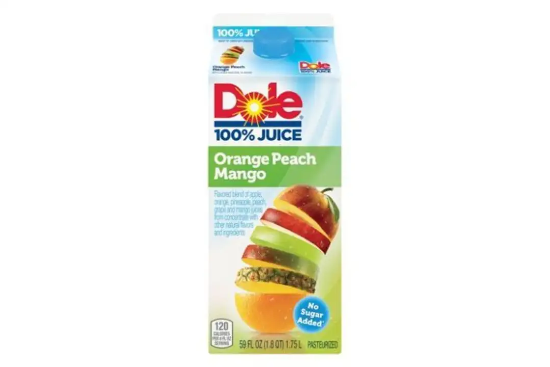 Order Dole 100% Juice, Orange Peach Mango - 59 Ounces food online from Holiday farms store, Roslyn Heights on bringmethat.com