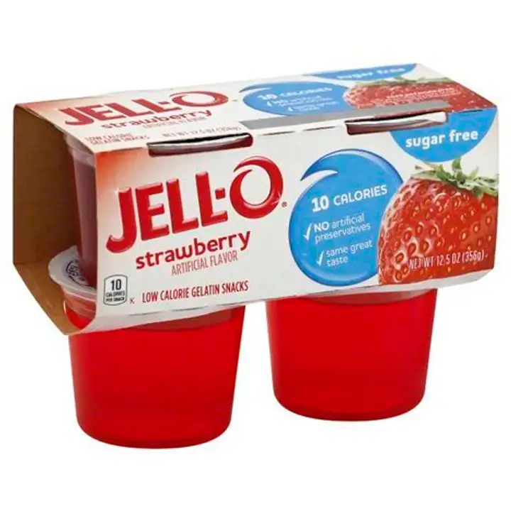Order Jell O Gelatin Snacks, Low Calorie, Sugar Free, Strawberry - 12.5 Ounces food online from Fligner Market store, Lorain on bringmethat.com