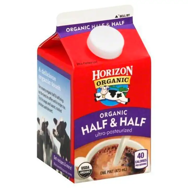Order Horizon Organic Half & Half, Organic - 16 Ounces food online from Holiday farms store, Roslyn Heights on bringmethat.com