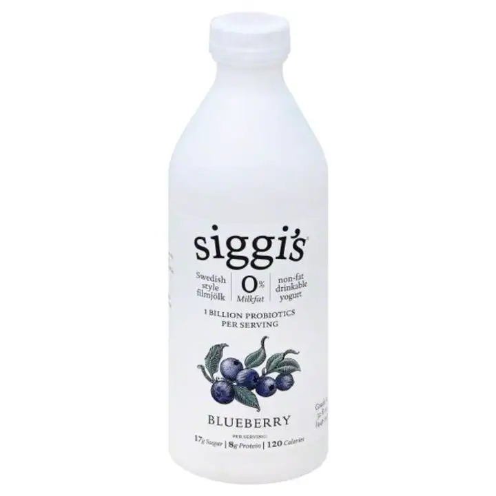 Order Siggis Yogurt, Non-Fat, Swedish Style Filmjolk, Drinkable, Blueberry - 32 Ounces food online from Whole Foods Co-Op Denfeld store, Duluth on bringmethat.com
