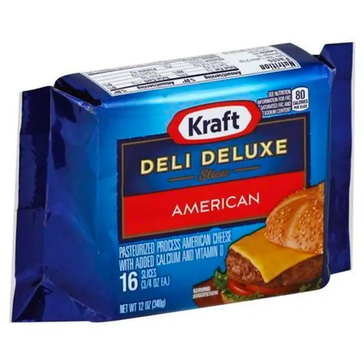 Order Kraft Deli Deluxe Cheese, Pasteurized Process, Slices, American - 12 Ounces food online from Novato Harvest Market store, Novato on bringmethat.com