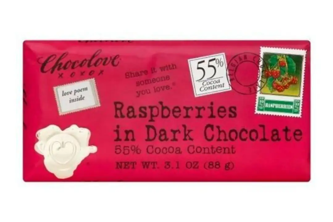 Order Chocolove Bar, Raspberries in Dark Chocolate - 3.2 Ounces food online from Novato Harvest Market store, Novato on bringmethat.com