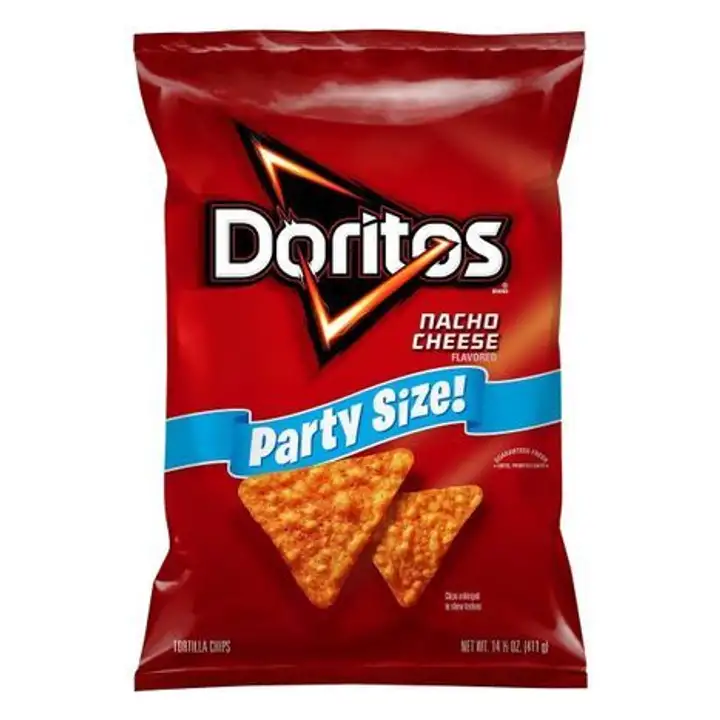 Order DORITOS Tortilla Chips, Nacho Cheese Flavored, Party Size - 411 Grams food online from Holiday farms store, Roslyn Heights on bringmethat.com