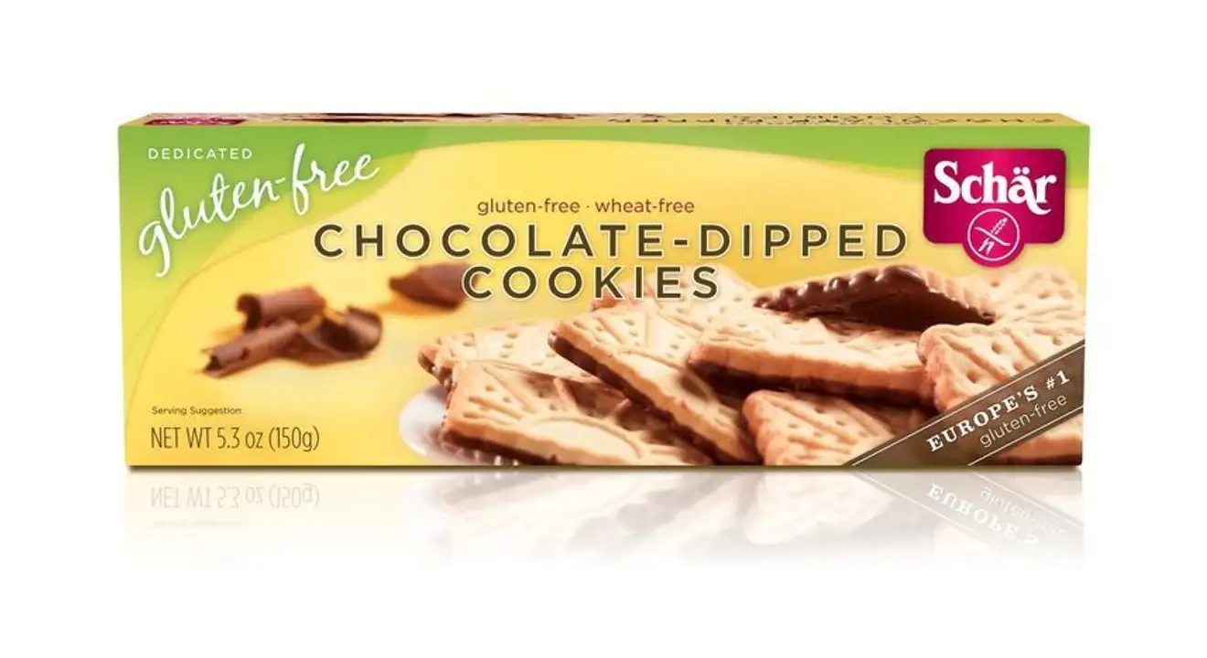 Order Schar Cookies, Gluten Free, Chocolate Dipped - 5.3 Ounces food online from Holiday farms store, Roslyn Heights on bringmethat.com