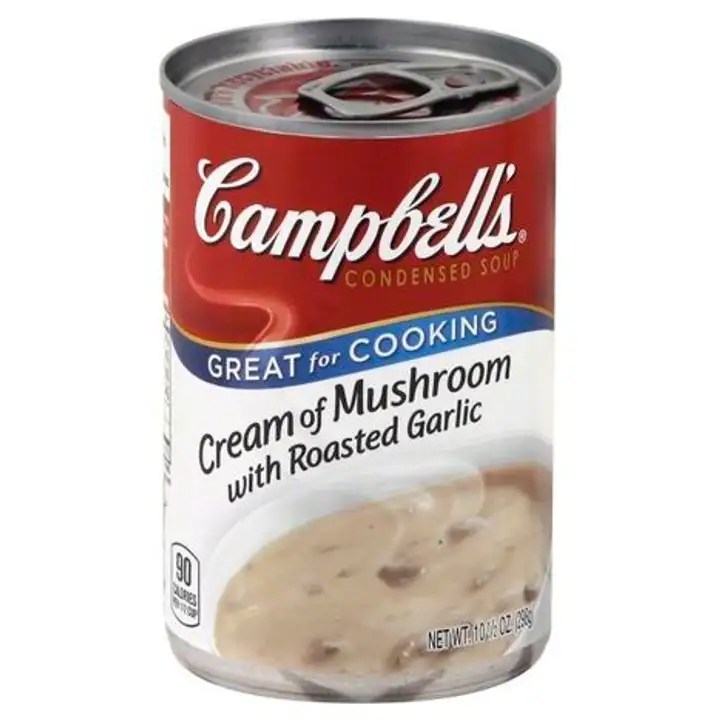 Order Campbells Condensed Soup, Cream of Mushroom with Roasted Garlic - 10 Ounces food online from Holiday farms store, Roslyn Heights on bringmethat.com