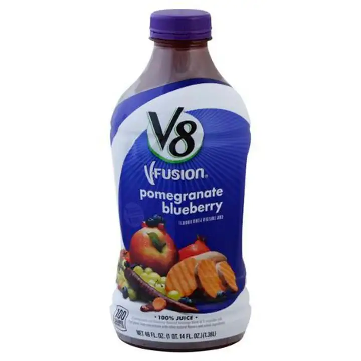 Order V8 V-Fusion 100% Juice, Pomegranate Blueberry - 46 Ounces food online from Fligner Market store, Lorain on bringmethat.com