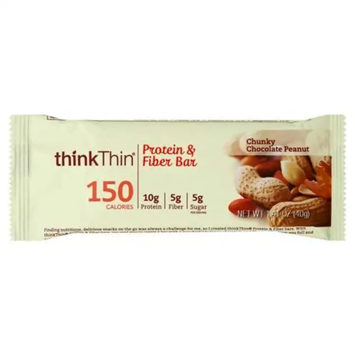 Order ThinkThin Protein & Fiber Bar, Chunky Chocolate Peanut - 1.41 Ounces food online from Holiday farms store, Roslyn Heights on bringmethat.com