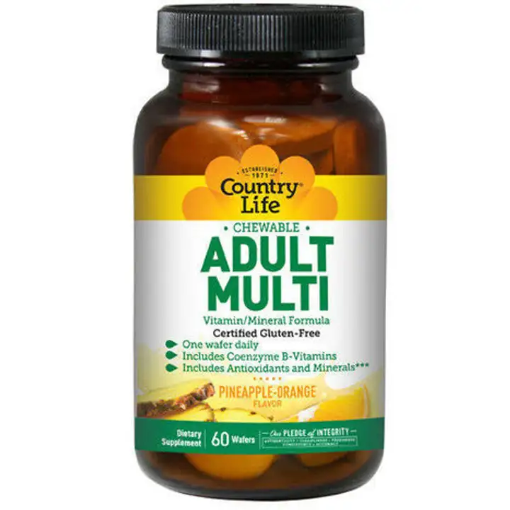 Order Country Life Adult Multi Chewable Pineapple Orange Flavor Wafers - 60 Count food online from Whole Foods Co-Op Denfeld store, Duluth on bringmethat.com