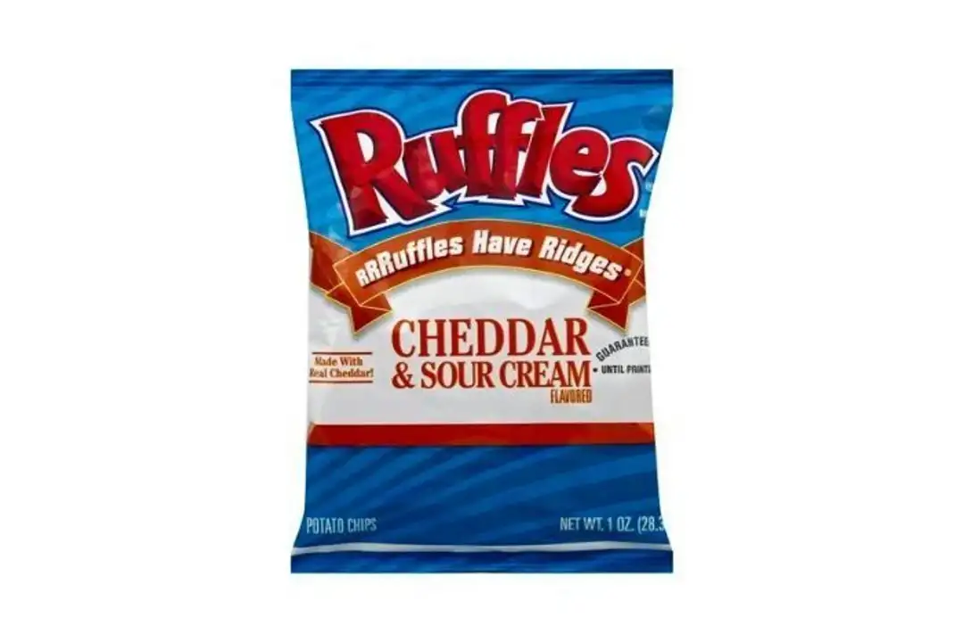 Order Ruffles Potato Chips, Cheddar & Sour Cream Flavored - 1 Ounce food online from Fligner Market store, Lorain on bringmethat.com