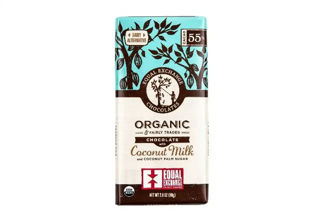 Order Equal Exchange Organic Chocolate, Coconut Milk and Coconut Palm Sugar - 80 Grams food online from Whole Foods Co-Op Denfeld store, Duluth on bringmethat.com