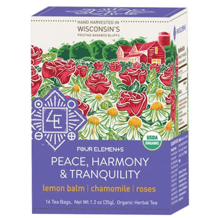 Order Four Elements Herbal Teas Peace Harmony Tranquility Tea Bags - 16 Count food online from Whole Foods Co-Op Denfeld store, Duluth on bringmethat.com
