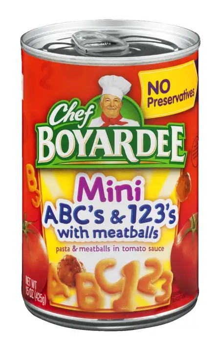 Order Chef Boyardee ABC's & 123's, Mini, with Meatballs - 15 Ounces food online from Fligner Market store, Lorain on bringmethat.com