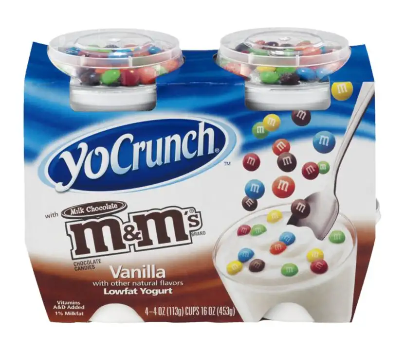 Order YoCrunch Yogurt, Lowfat, Vanilla, Milk Chocolate M&M's Chocolate Candies - 4 Count food online from Holiday farms store, Roslyn Heights on bringmethat.com