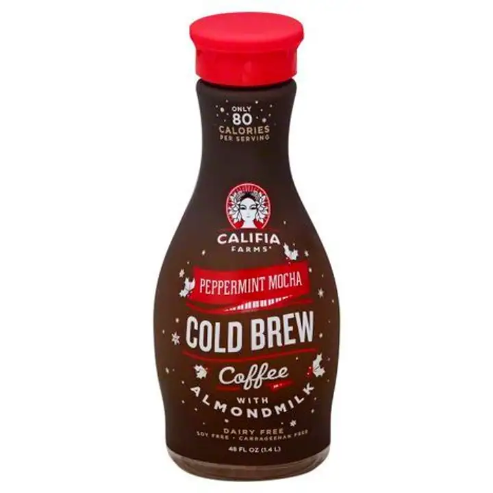Order Califia Farms Coffee, Cold Brew, with Almondmilk, Peppermint Mocha - 48 Ounces food online from Whole Foods Co-Op Denfeld store, Duluth on bringmethat.com