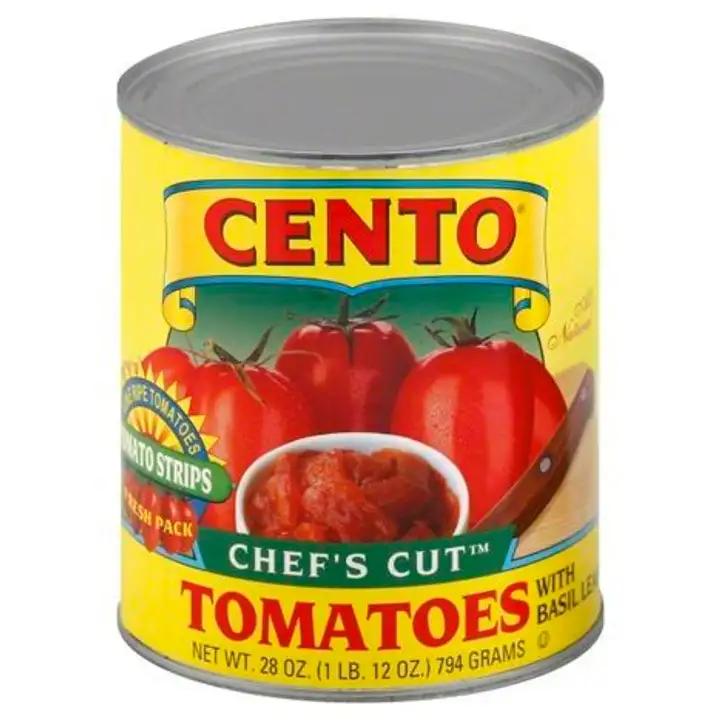 Order Cento Tomatoes, Chef's Cut, with Basil Leaf - 28 Ounces food online from Novato Harvest Market store, Novato on bringmethat.com