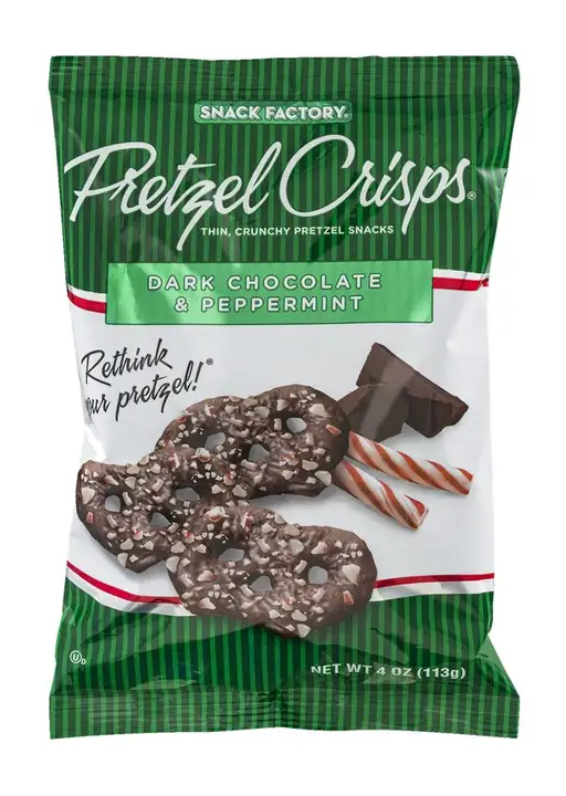 Order Pretzel Crisps Pretzel Snacks, Dark Chocolate & Peppermint - 4 Ounces food online from Whole Foods Co-Op Denfeld store, Duluth on bringmethat.com