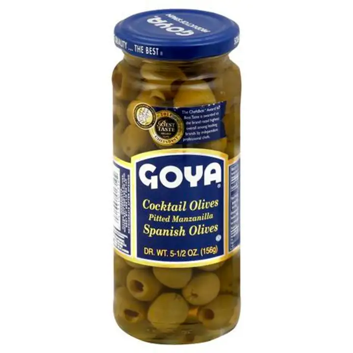 Order Goya Olives, Cocktail, Spanish, Pitted Manzanilla - 5.5 Ounces food online from Holiday farms store, Roslyn Heights on bringmethat.com