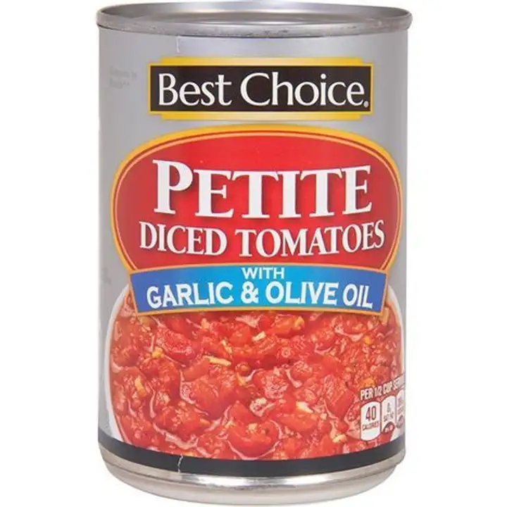 Order Best Choice Petite Diced Tomatoes with Garlic & Olive Oil - 14.5 Ounces food online from Fligner Market store, Lorain on bringmethat.com