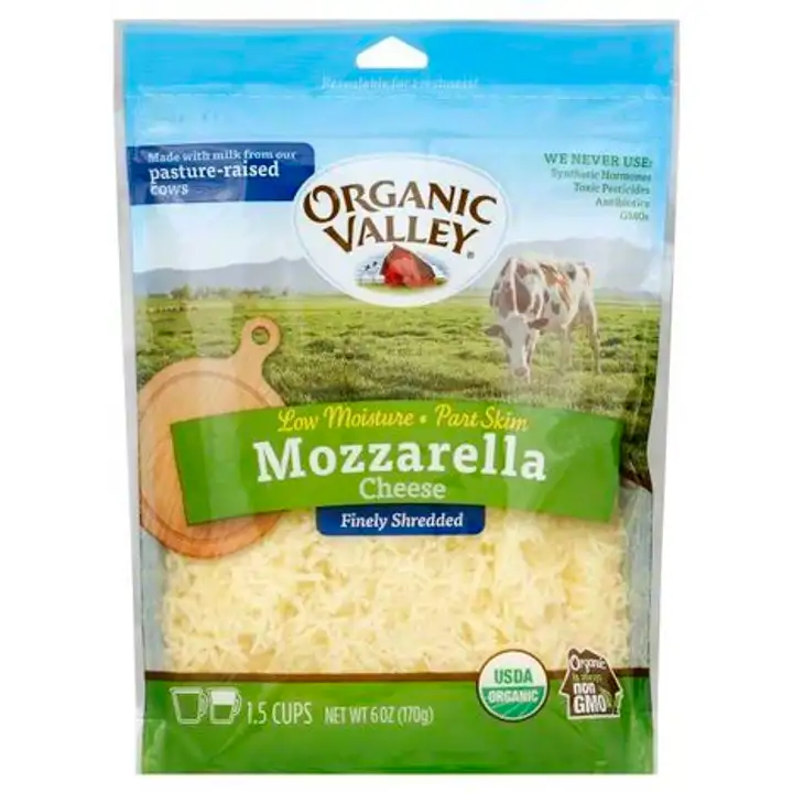 Order Organic Valley Cheese, Finely Shredded, Mozzarella, Low Moisture, Part Skim - 6 Ounces food online from Holiday farms store, Roslyn Heights on bringmethat.com