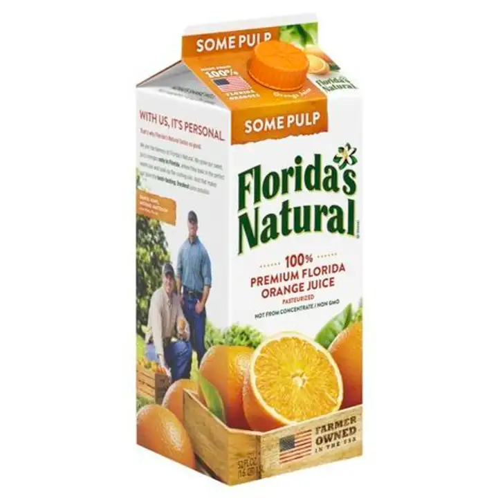 Order Floridas Natural 100% Juice, Orange, Some Pulp - 52 Ounces food online from Holiday farms store, Roslyn Heights on bringmethat.com