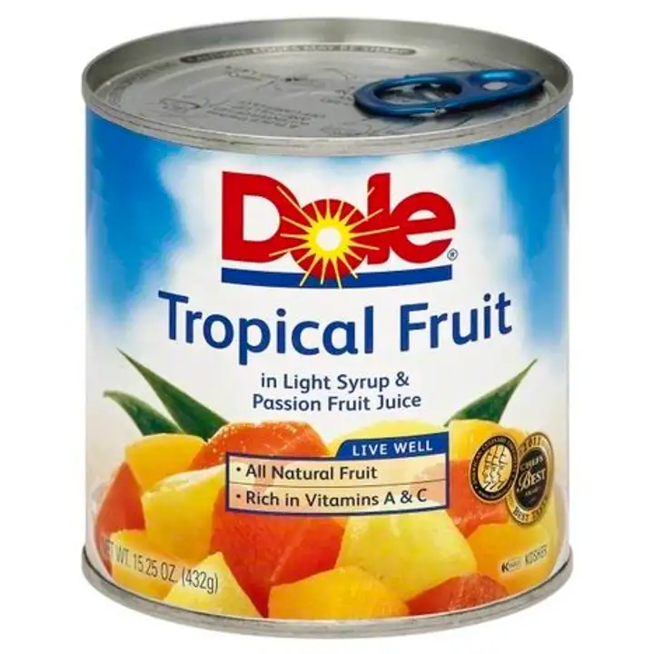 Order Dole Tropical Fruit, in Light Syrup & Passion Fruit Juice - 15.25 Ounces food online from Novato Harvest Market store, Novato on bringmethat.com