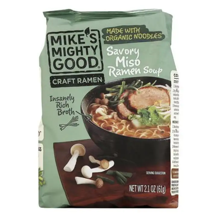 Order Mikes Mighty Good Ramen Soup, Savory Miso - 2.1 Ounces food online from Whole Foods Co-Op Denfeld store, Duluth on bringmethat.com