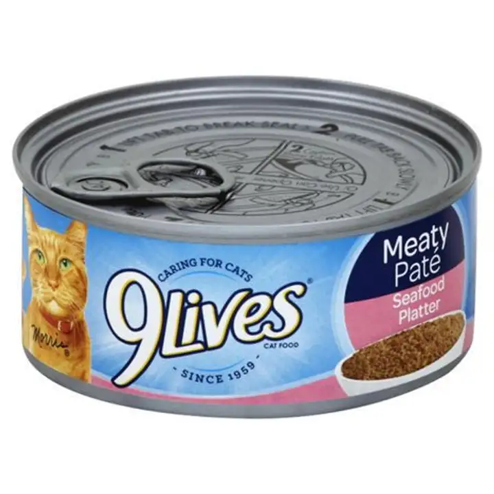 Order 9 Lives Cat Food, Seafood Platter, Meaty Pate - 5.5 Ounces food online from Fligner Market store, Lorain on bringmethat.com