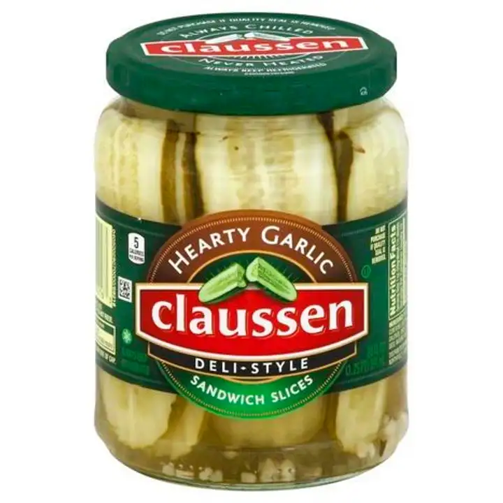 Order Claussen Deli-Style Pickles, Hearty Garlic, Sandwich Slices - 20 Ounces food online from Novato Harvest Market store, Novato on bringmethat.com