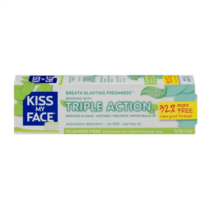 Order Kiss My Face Toothpaste, Fluoride Free, Triple Action, Cool Mint, Gel - 4.5 Ounces food online from Whole Foods Co-Op Denfeld store, Duluth on bringmethat.com