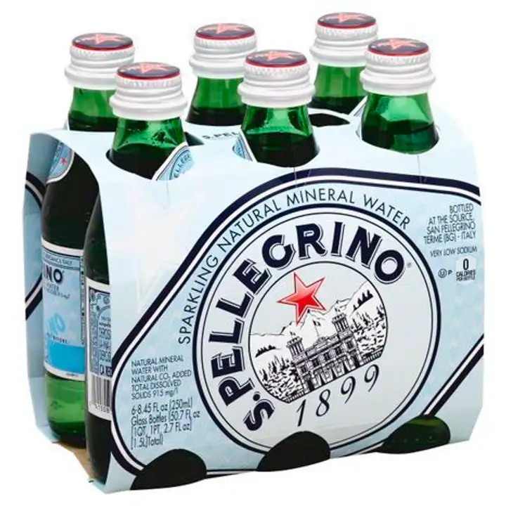 Order San Pellegrino Water, Natural Mineral, Sparkling - 6 Count food online from Holiday farms store, Roslyn Heights on bringmethat.com