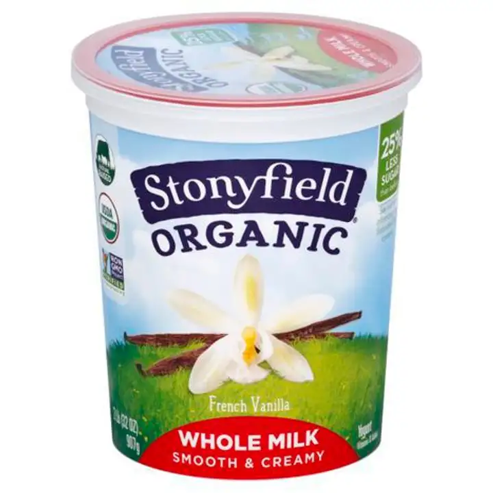 Order Stonyfield Farm Organic Yogurt, Whole Milk, French Vanilla - 32 Ounces food online from Whole Foods Co-Op Denfeld store, Duluth on bringmethat.com