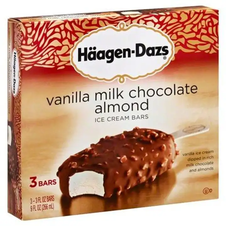 Order Haagen Dazs Ice Cream Bars, Vanilla Milk Chocolate Almond - 3 Count food online from Holiday farms store, Roslyn Heights on bringmethat.com