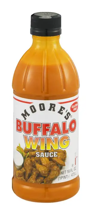 Order Moores Wing Sauce, Original, Medium, Buffalo - 16 Ounces food online from Fligner Market store, Lorain on bringmethat.com