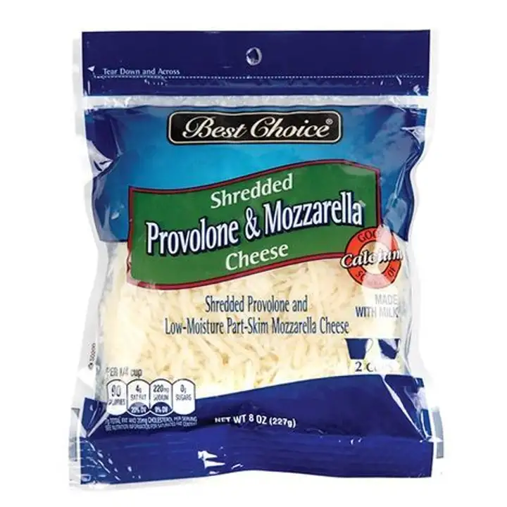 Order Best Choice Shredded Provolone & Mozzarella Cheese - 8 Ounces food online from Fligner Market store, Lorain on bringmethat.com