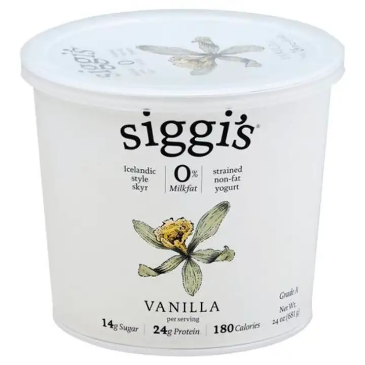 Order Siggis Yogurt, Non-Fat, Icelandic Style Skyr, Strained, Vanilla - 681 Grams food online from Whole Foods Co-Op Denfeld store, Duluth on bringmethat.com