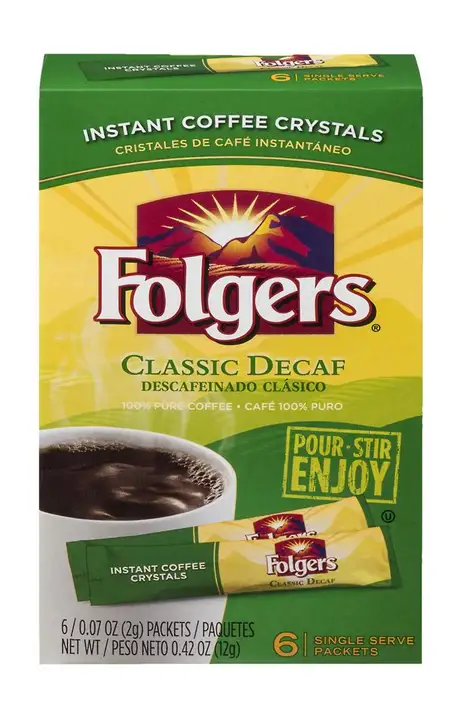 Order Folgers Coffee, Instant Crystals, Classic Decaf, Single Serve Packets - 6 Each food online from Novato Harvest Market store, Novato on bringmethat.com