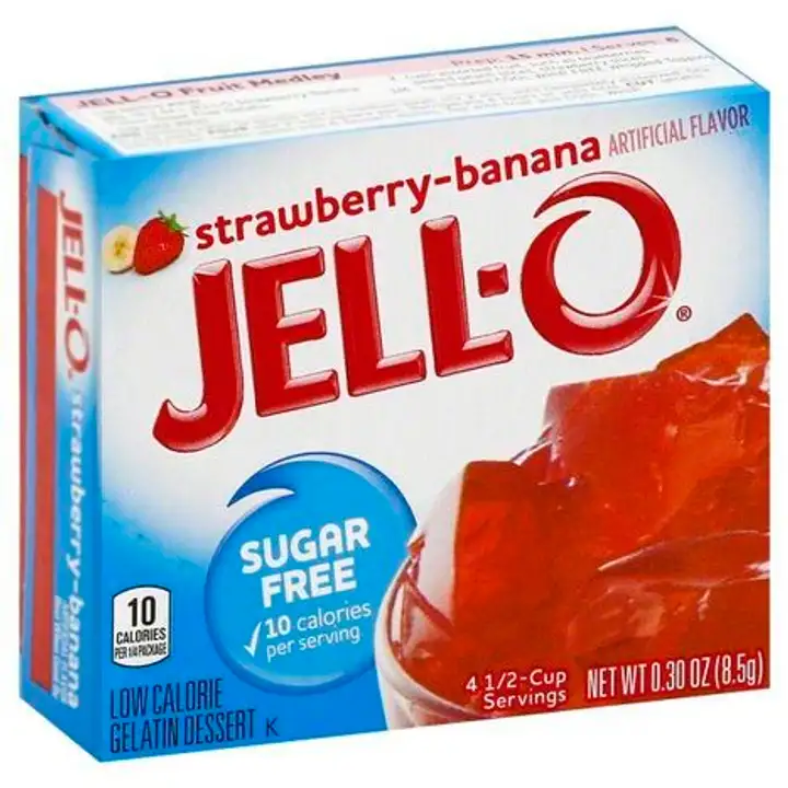 Order Jell O Gelatin Dessert, Low Calorie, Sugar Free, Strawberry-Banana - 0.3 Ounces food online from Holiday farms store, Roslyn Heights on bringmethat.com