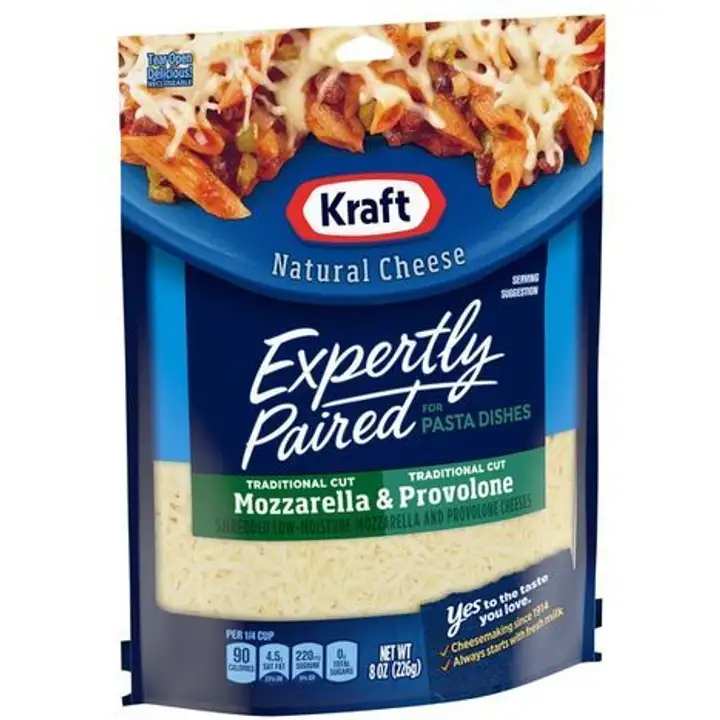 Order Kraft Expertly Paired Cheese, Mozzarella & Provolone - 8 Ounces food online from Fligner Market store, Lorain on bringmethat.com